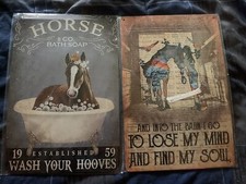 Pair Horse Metal Tin Barn Signs Bath Soap Lose My Mind Find My Soul 8x12 New
