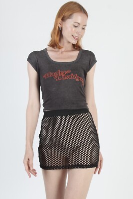 Vtg 80s Black Fishnet Cut Out Micro Mini Skirt Goth S&M Punk