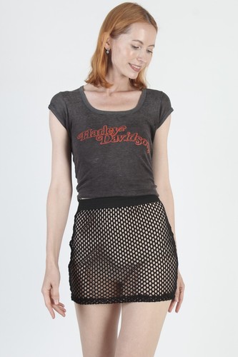 Minigonna Vintage 80 Nera Fishnet Tagliata Micro Goth S&M Punk Biker Spandex Rete L - Foto 2 di 8