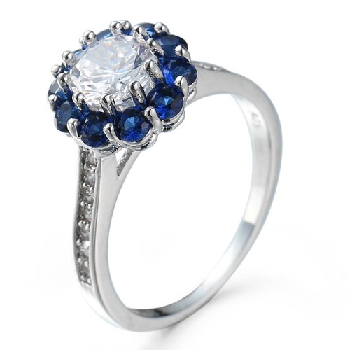 Flower style Multi Natural Crystal London Blue Topaz Gems Silver Ring Size 6-10 - Picture 6 of 6