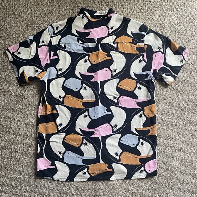 Duvin Hawaiian Shirt Mens Small Toucan All Over Print Button Up Have A Day S/S