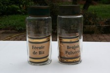 Lot 2 anciens Pots Bocaux à Pharmacie - Verre soufflé et couvercle métal