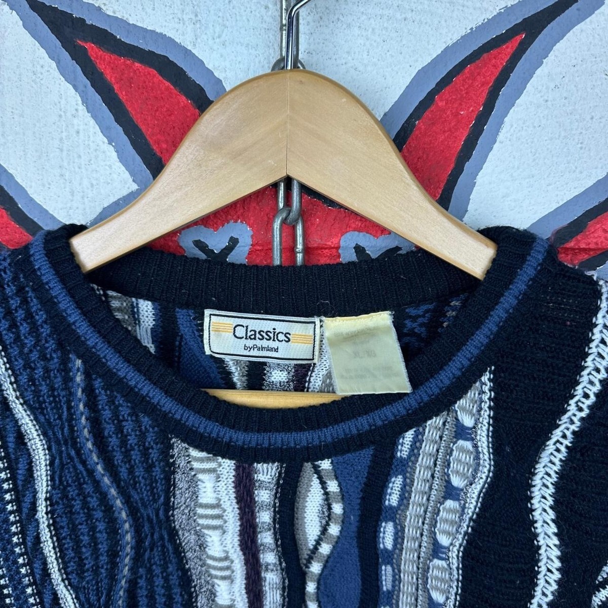 トップス 90S CLASSICS PALMLAND 3D KNIT SWEATER Vintage 90s Classics Palmland Hip Hop 3D Knit Textured Navy