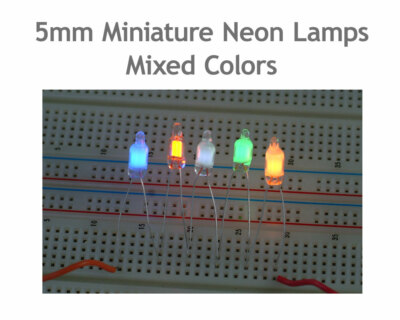 50 pcs Neon Bulb 5mm Mix Colors White Red NE-2 Yellow Green Blue w/Resistors