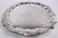 John Luff Salver Antique Georgian Armorial Tray English Sterling Silver 1742