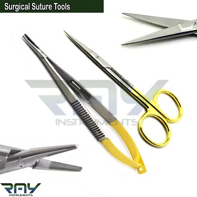 2 Pcs Surgical Suture Set Castroviejo Needle Holder TC Iris Dissecting Shears CE