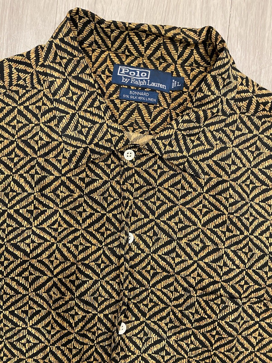 Polo Ralph Lauren Bonnard Shirt Geometric Silk Linen Blend Large L 
