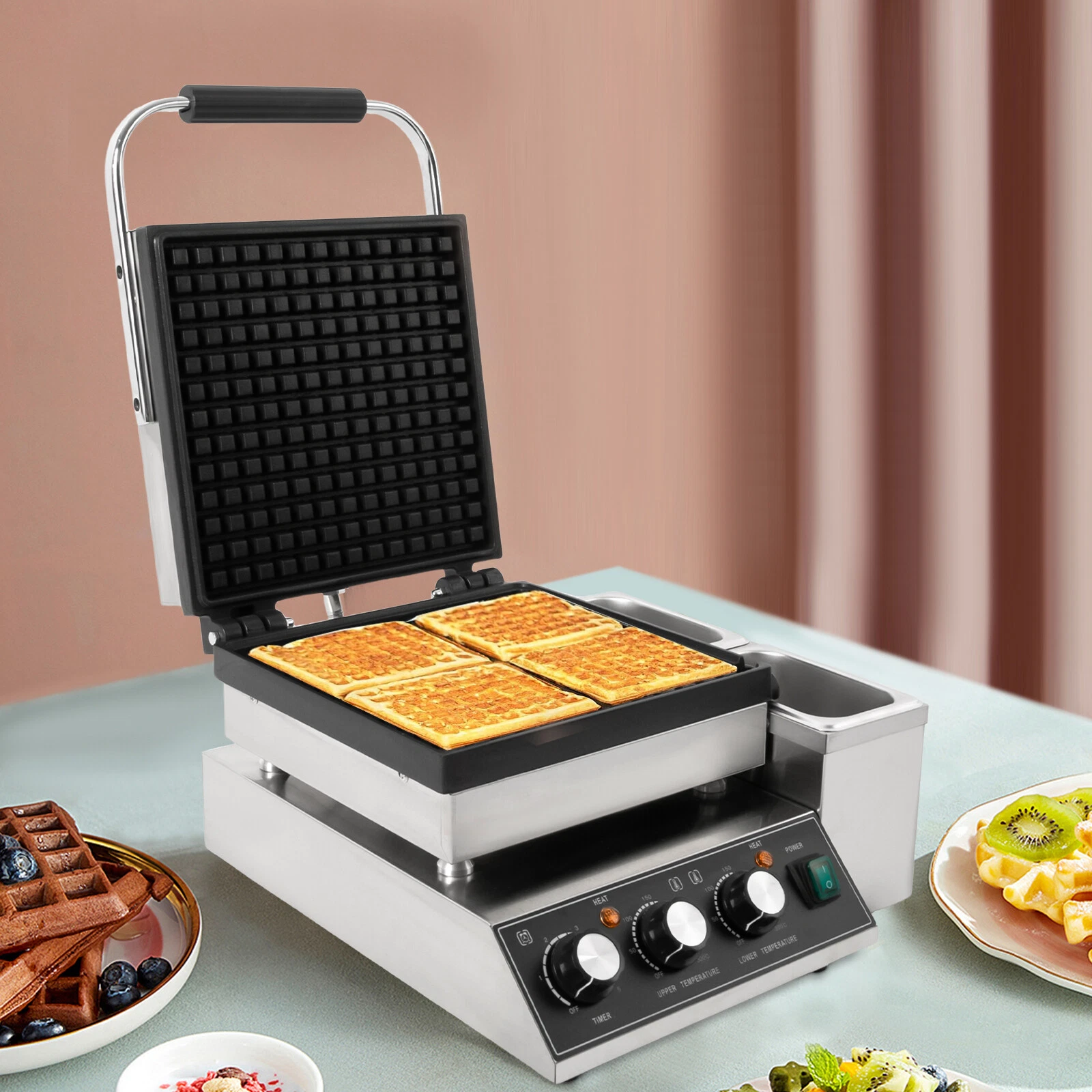 Electric Waffle Iron with Removable Plates Non Stick Waffle Machine 2200W USA