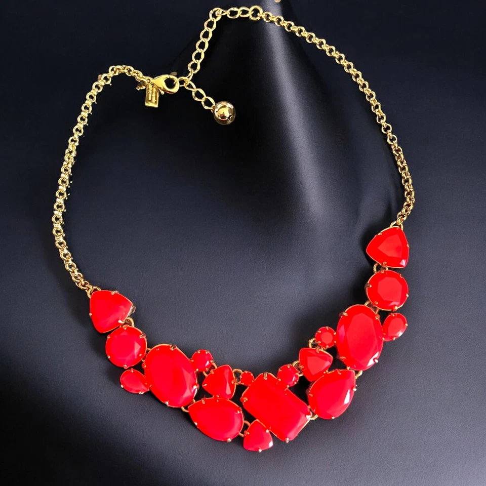 "Collar Kate Spade llamativo tono rojo dorado babero Y2K joyería de moda 18""" Foto 3 de 4