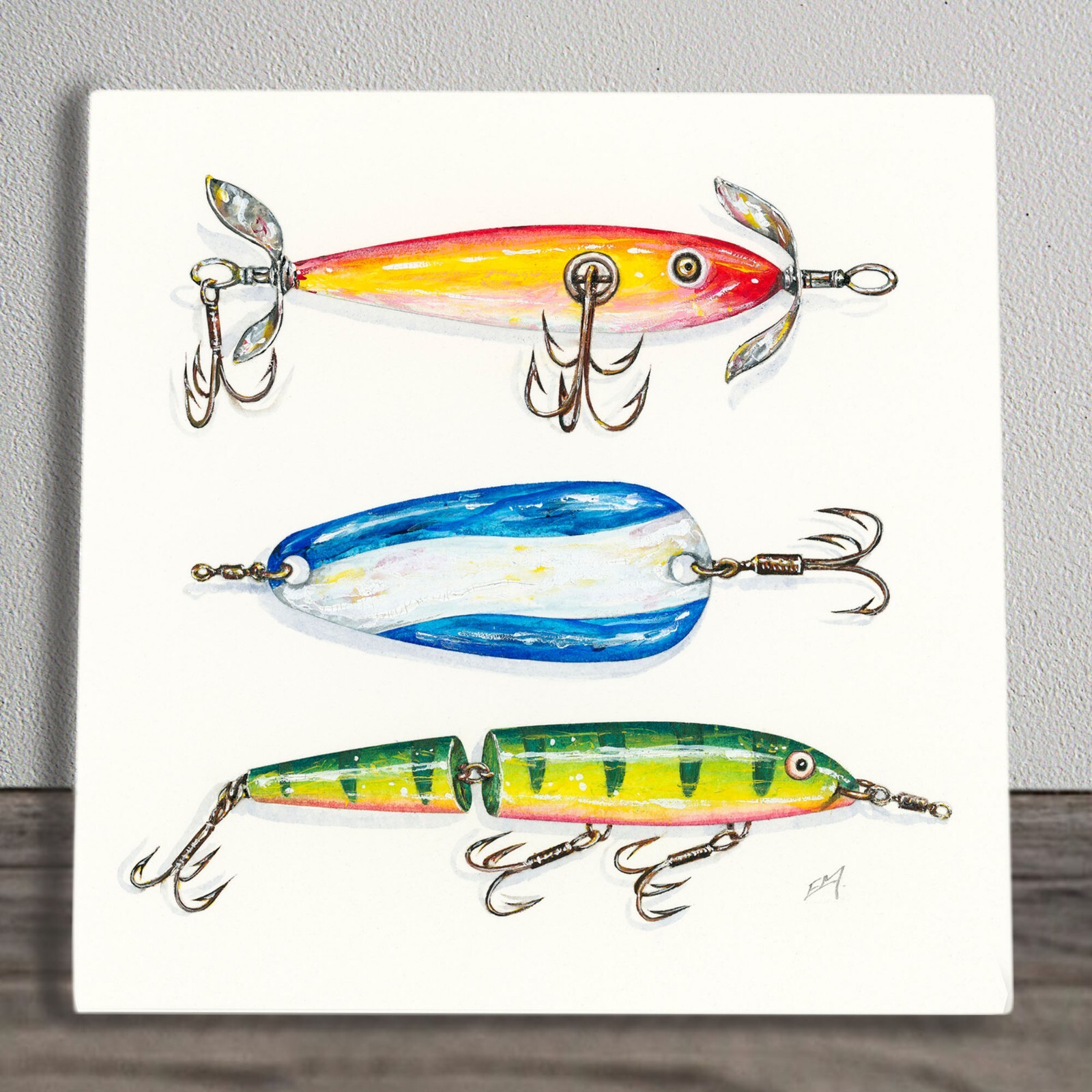 Fishing Lines Ceramic Tile Picture Plaque Sign Wall Art By E Mooney 20x20cm
