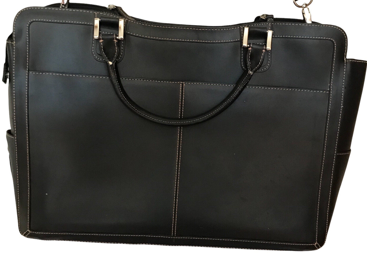 Franklin Covey Planner Office Laptop Tote Black Leather shoulder strap