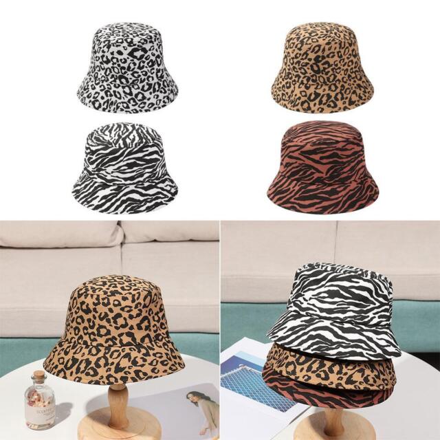 Women Sunscreen UV Protection Fisherman Hat Leopard Print Bucket Hat BeachCap