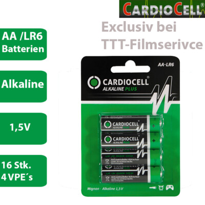16 x CardioCell Plus Alkaline AA MN1500 LR6 Mignon 1,5V - 4 x 4er Verpackung