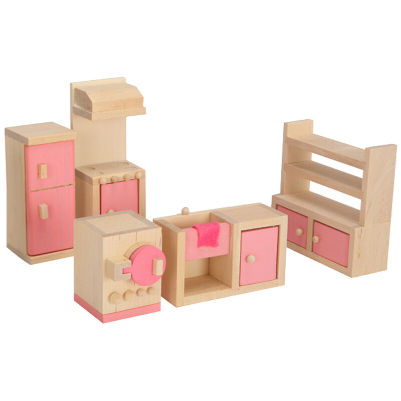 Wooden Dolls House Furniture Bundle Wood Doll Toys Miniature 6 People