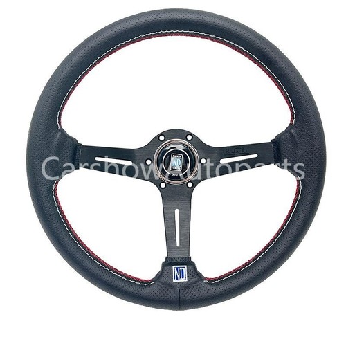 NARDI 350MM Mid-deep Perforated Leather Black Spoke Racing Sport Steering Wheel - Picture 8 of 9