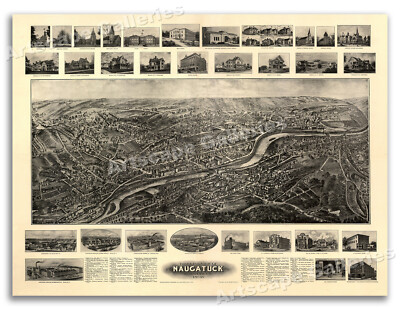Naugatuck Connecticut 1906 Historic Panoramic Town Map - 20x28