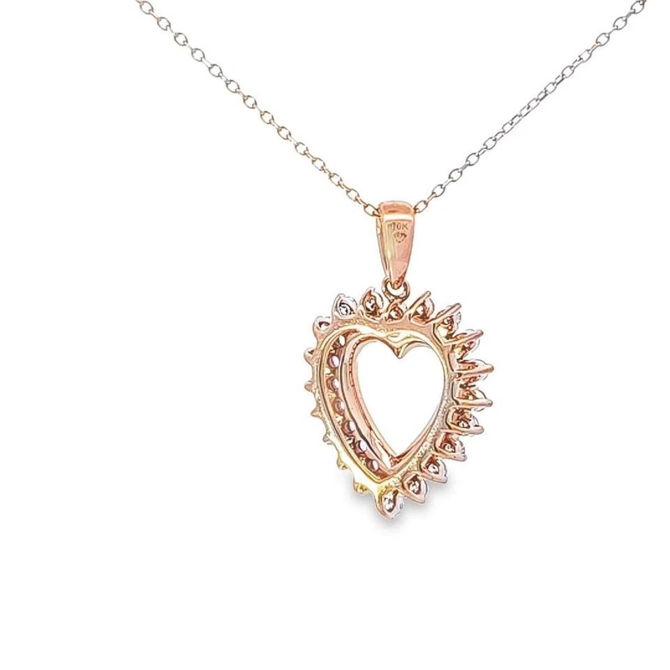 10K Rose Gold, Diamond & 2/5 Cttw Pink Sapphire Open Heart Halo Pendant Necklace - Image 4 of 4