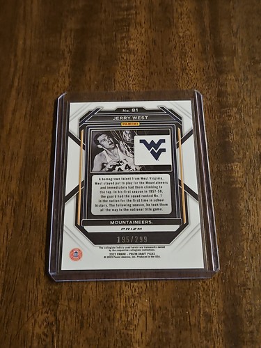 2023-24 Panini Prizm Draft Picks Jerry West Red 195/299 West Virginia Lakers - Picture 2 of 3