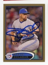 SIGNED BASEBALL CARD AUTO TOPPS 2012 STEVE DELABAR BLUE JAYS #US147 GOLD /2012