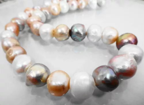 HUGE 18"15MM NATURAL SOUTH SEA GENUINE GOLD MULTICOLO NUCLEAR PEARL NECKLACE 