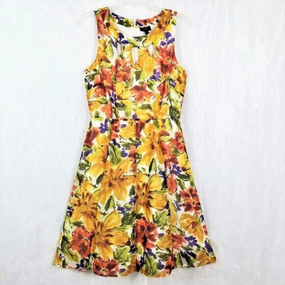 ILE New York Dress Womens 8 Floral Sleeveless Rockabilly Boho Hipster Preppy