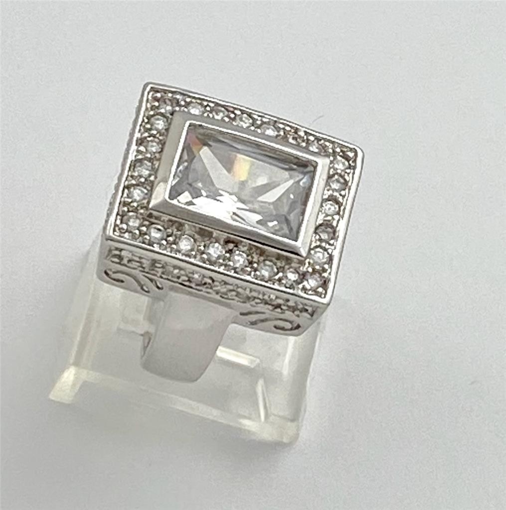 PJM 925 Sterling Silver Rectangular Clear CZ's Ri… - image 1