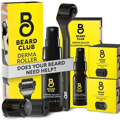 Beard Club Premium Derma Roller, Cleansing Spray & Replacement Head for... 
