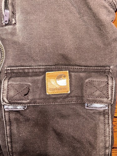Carhartt Duck Quilt Lined Jacket Kids Size 7 Brown Canvas Vintage Full Zip Hood - Picture 3 of 3