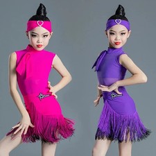 Latin Dance Dress Girls Cha Cha Dance Costume Fringe Dress Samba Practice Wear