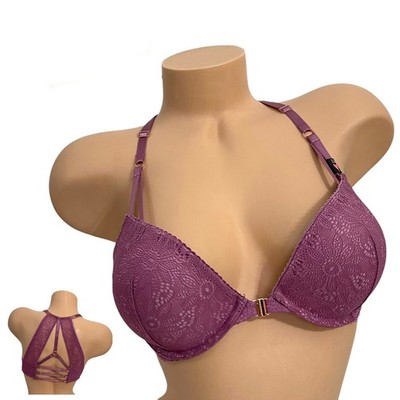 VICTORIAS SECRET 32D Very Sexy Chantilly Push Up Front-Close Bra Mauve Lace NEW