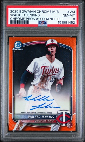 2025 BOWMAN CHROME MEGA BOX PROSPECTS AUTO ORANGE WALKER JENKINS 25/25 PSA 8