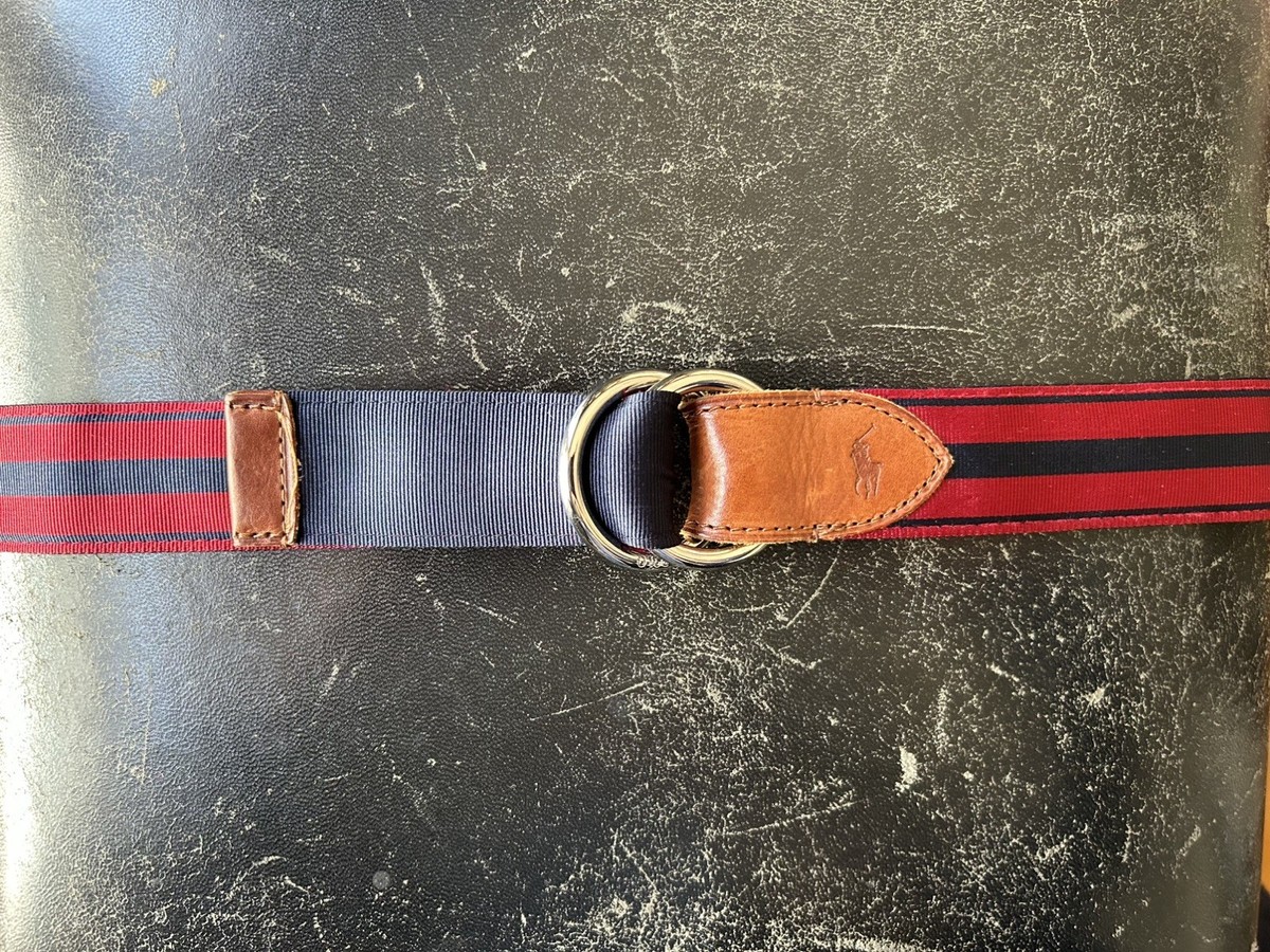 POLO Ralph Lauren ベルト Vtg Polo Ralph Lauren Cotton Belt Striped O Ring Leather Pony Navy