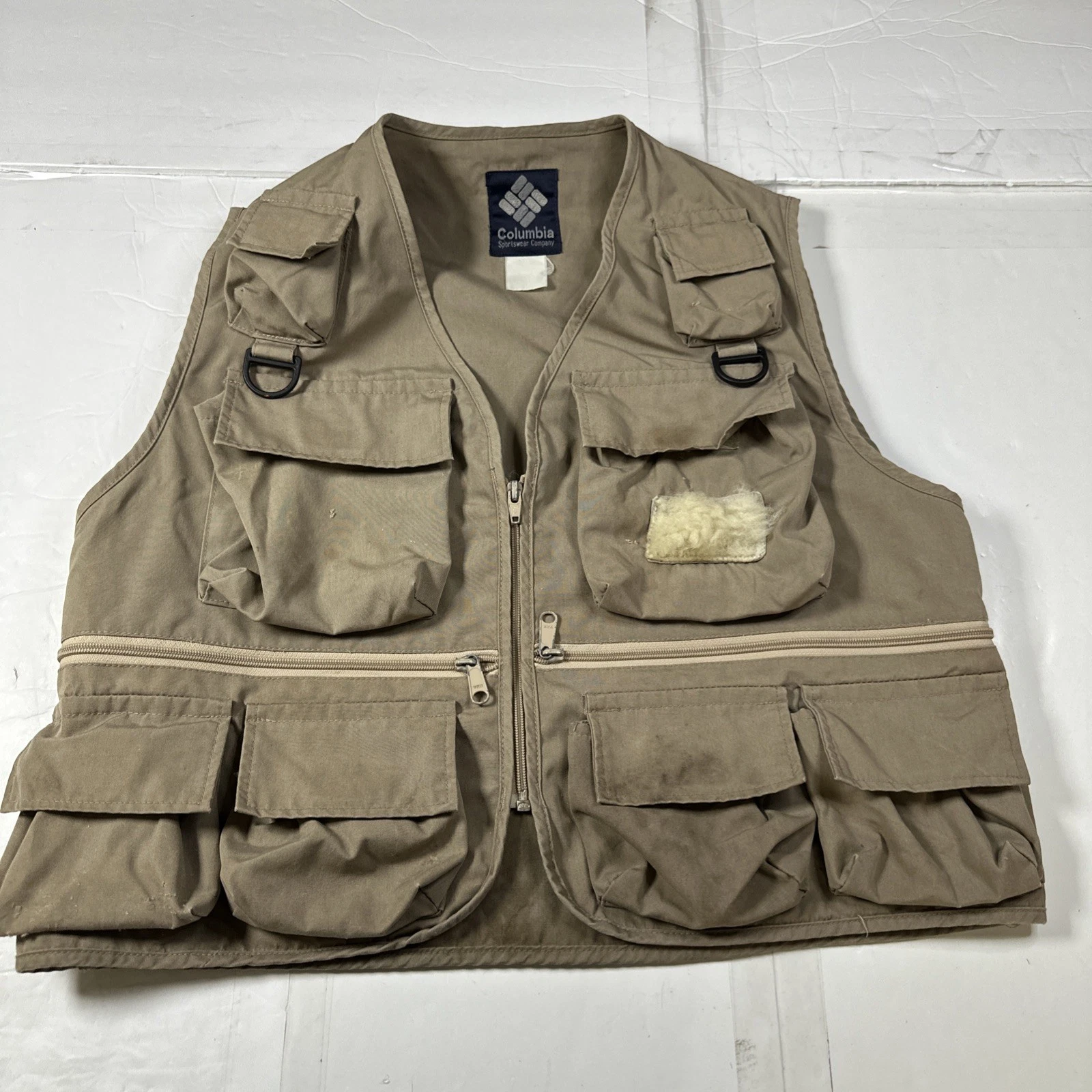 Vtg Columbia Sportswear Fly Fishing Vest Outdoor Pocket Beige Sz- M #2315