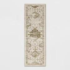 2'4"x7' Washable Vintage Tufted Distressed Runner Rug Tan - Threshold