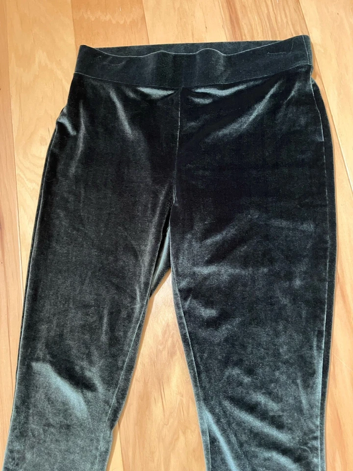 LOFT Ann Taylor Green Velvet Leggings SZ M Wide Waistband - Image 2 of 4