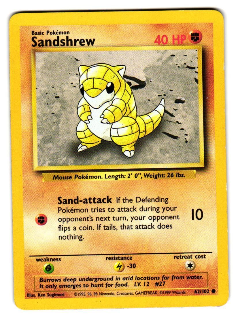 Sandshrew 62/102 Common Base Set Unlimited Pokemon Lightly Played
