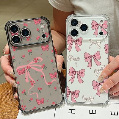 Hülle für iPhone 17 16 Pro Max 15 14 13 12 11 Cute Schleife durchsichtige TPU