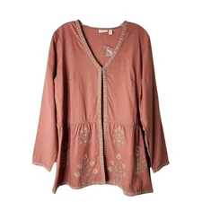 NEW LOGO pink floral embroidered peplum boho cottagecore top oversized small