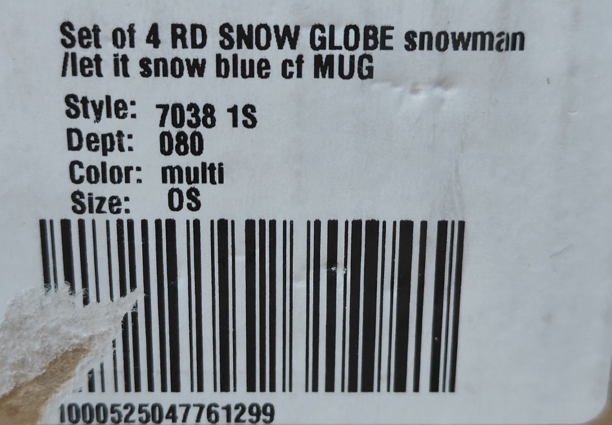 Rae Dunn Mugs NEW "Let It Snow" Snow Globe SET OF FOUR