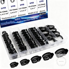 42PCS Black Stainless Steel Hose Clamps Assortment Kit,Metal Adjustable 1/4''  1