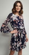 Vince Camuto Navy Floral Embellished Bell Sleeve Knee Length Dress, Size 12