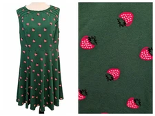 Unique Vintage x GB Gwynnie Bee Womens Sz 2X Green Strawberries Fit Flare Dress