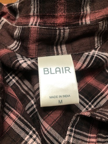 BLAIR Button-Up Brown Pink Plaid Shirt Long Sleeve Collared Size M Pocket Soft - Picture 14 of 15