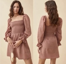 Reformation Dunes Mini Dress Praline Size 0 100% Organic Cotton Smocked Lace