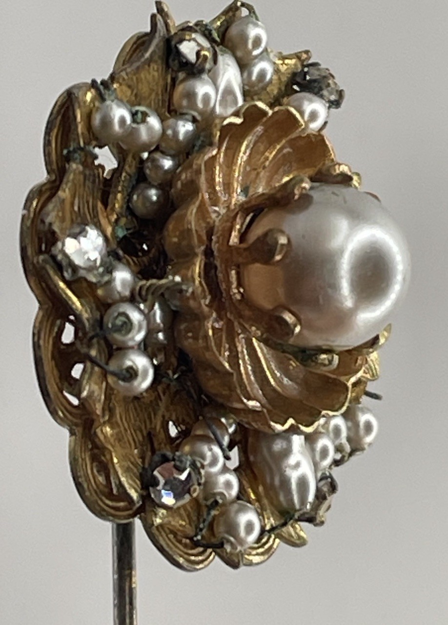 Miriam Haskell Rhinestone & Faux Pearl Stick Pin … - image 8