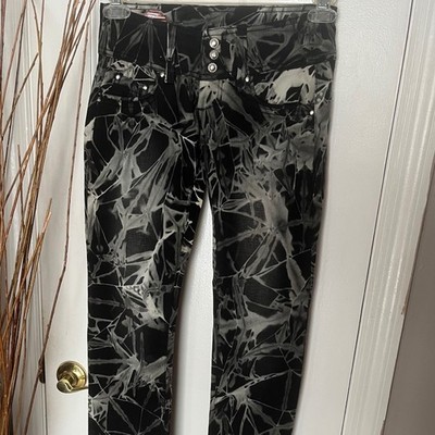 Dynamit Made in Italy Abstract Print Skinny Jeans Rhinestone Buttons Size 25 NWT