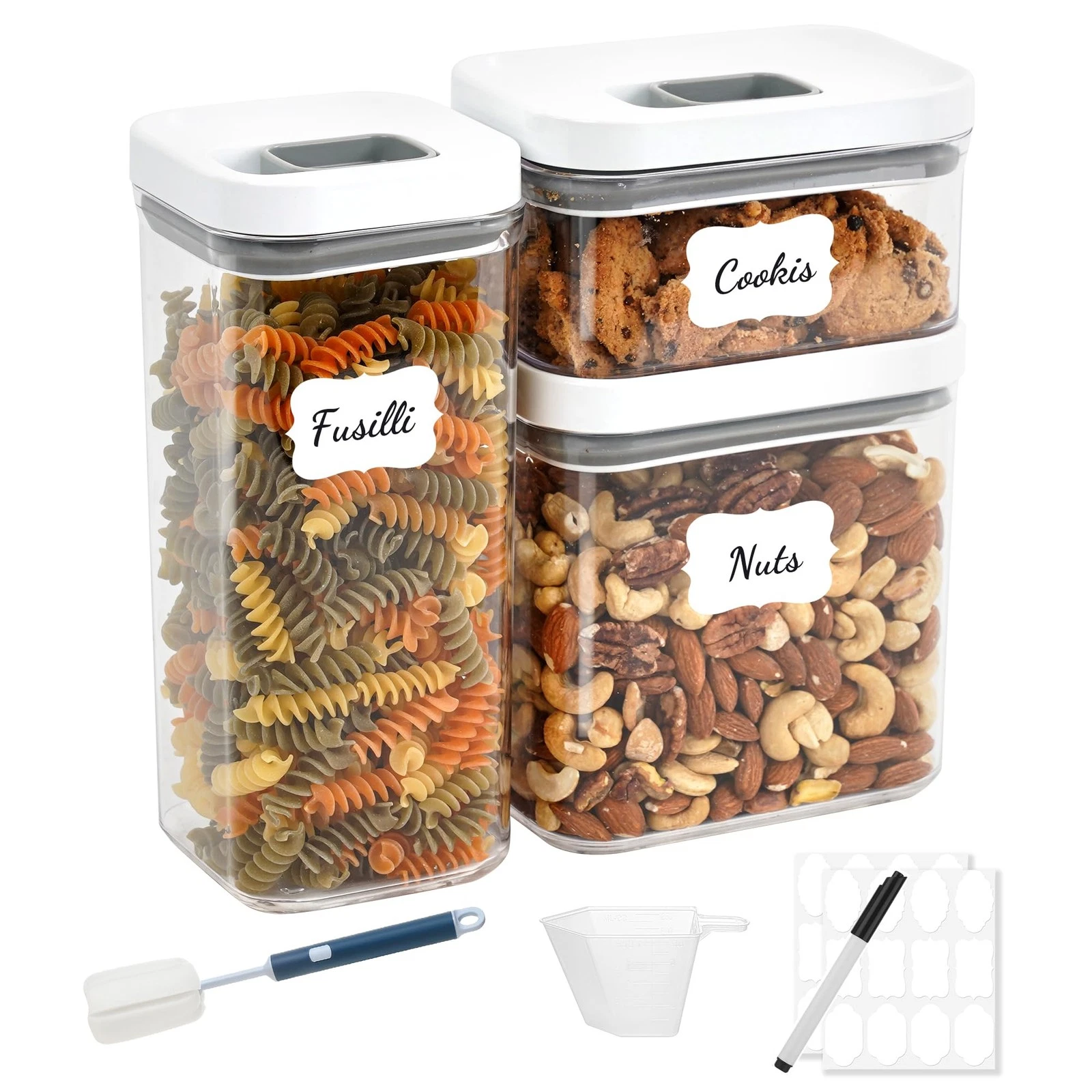 3 Pack One-Touch Seal Food Storage Containers with Lids, Airtight Stackable B...
