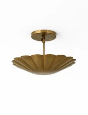 Antique Brass Flush Mount Ceiling Light Mid Century Modern Fluted Ceiling Fixtur