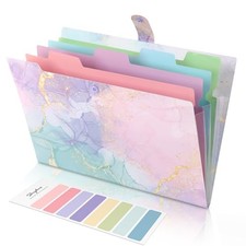 Expanding File Folder with 5 Pockets, Cute Accordion File Marble Pink 1 PACK