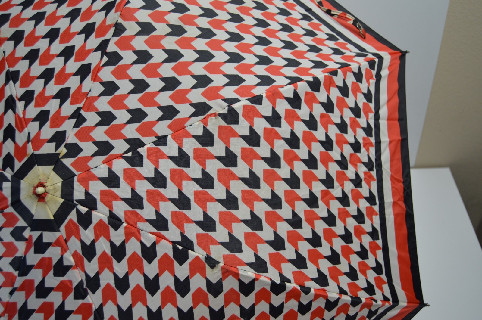 Vintage Automatic Umbrella Push-Button Orange/Bla… - image 7